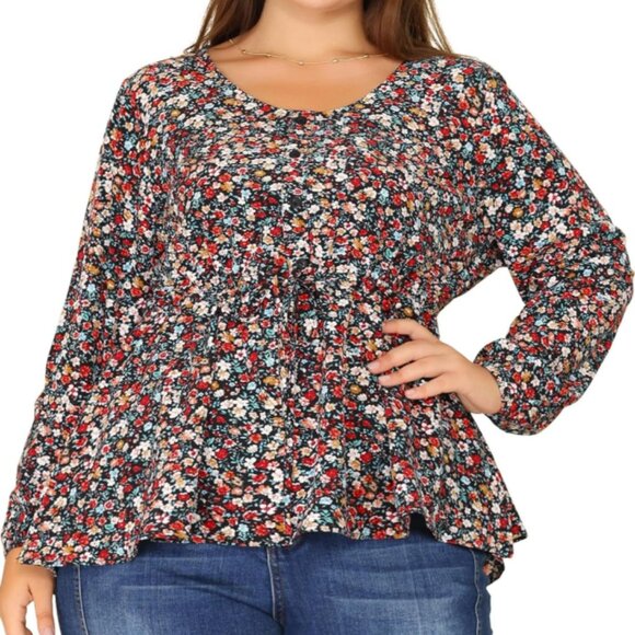 Agnes Orinda Tops - Agnes Orinda Womens Plus Size 3X Floral Belt Tie Ruffle Casual Peplum Top Blouse